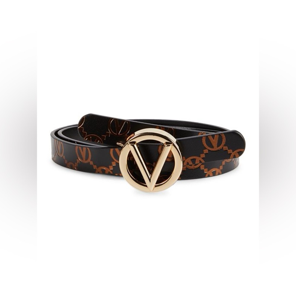 VALENTINO Monogram Logo Buckle Leather Belt